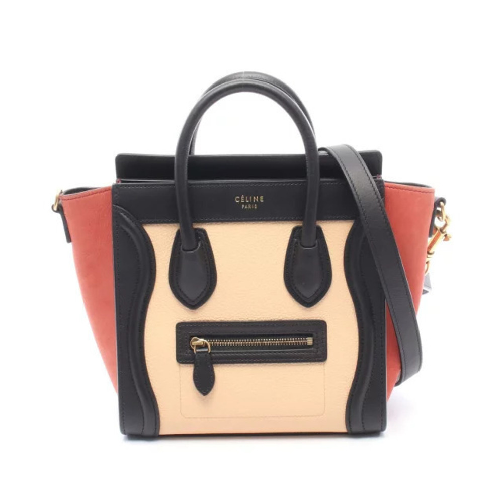 Celine Luggage Tote Shopper Handbag Leather Beige Cream Black Red